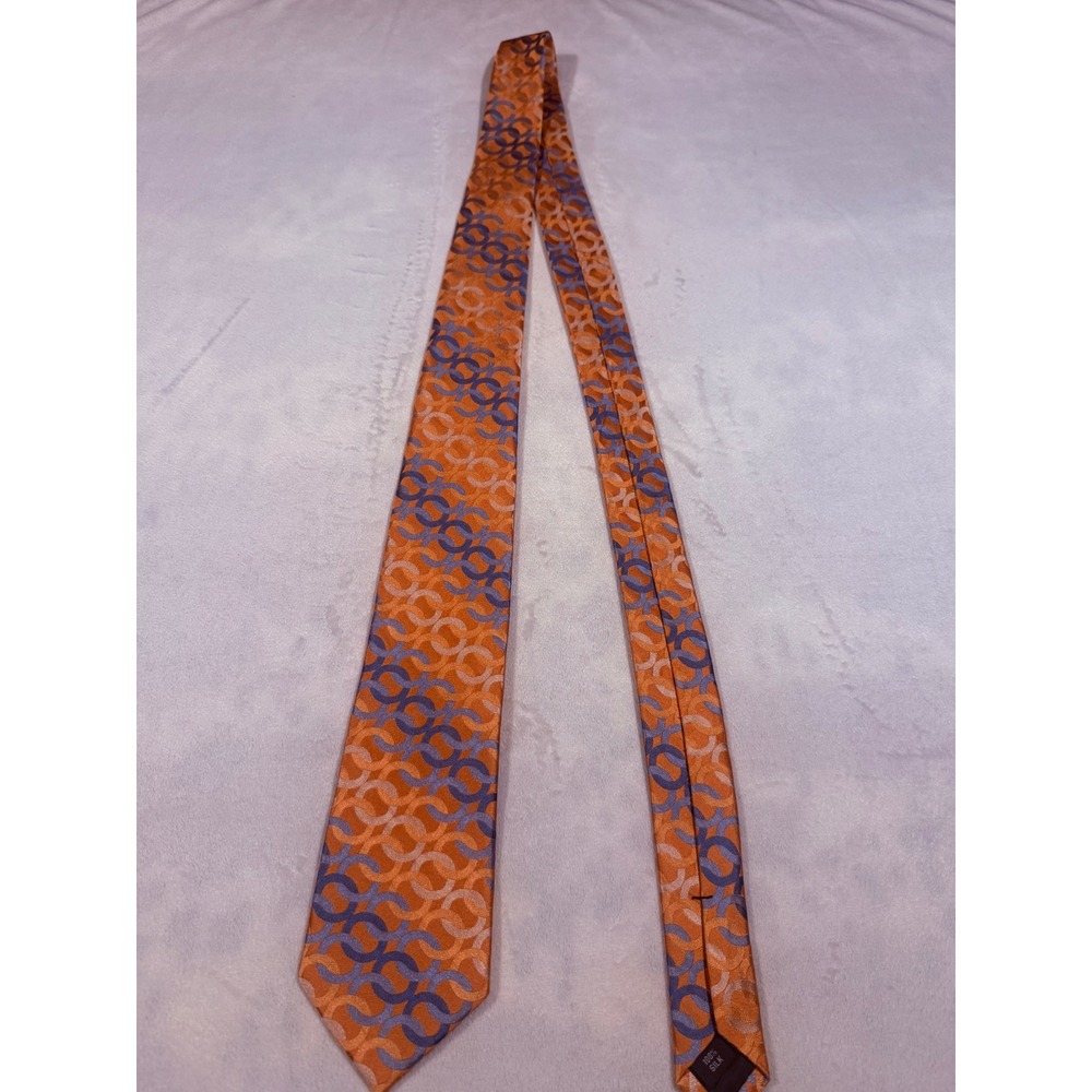 Michael Kors Mens Silk Tie Orange Purple Interlocking Circle Geometric 100% silk